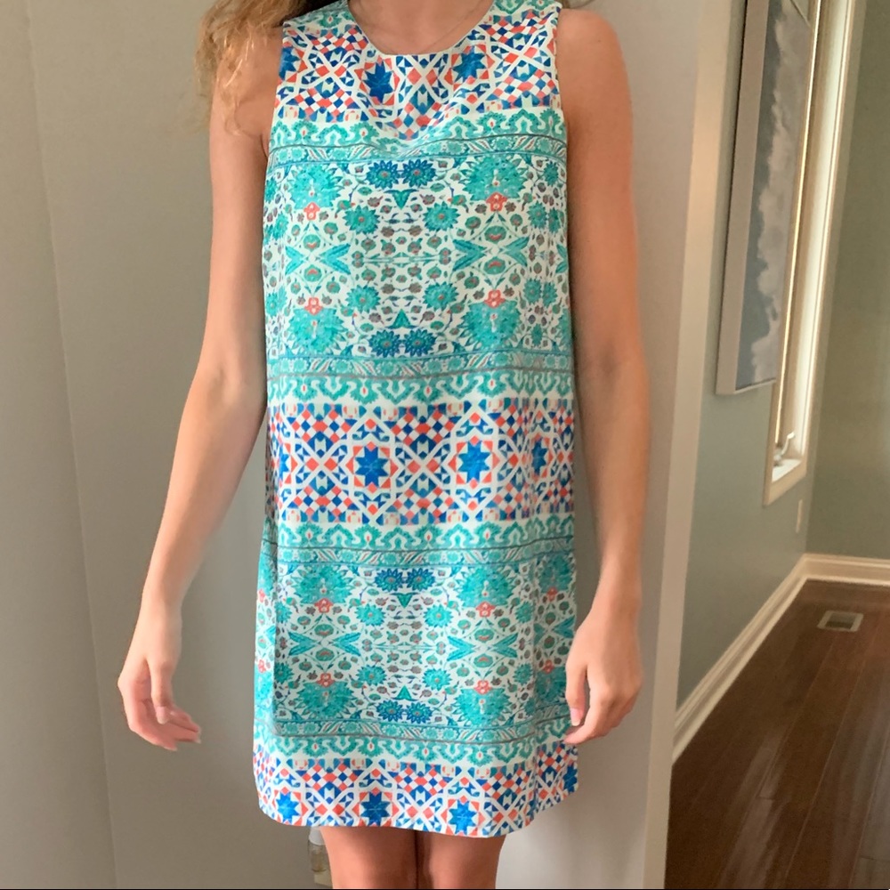 Turquoise printed tank top dress
